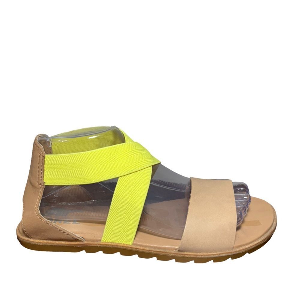 Sorel Women's Sandals with Neon Yellow and Tan Straps